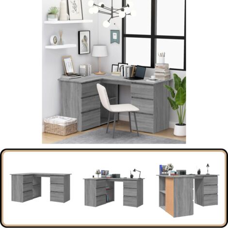 Eckschreibtisch Grau Sonoma 145x100x76 cm Holzwerkstoff - Eck Schreibtisch - Schreibtisch Grau - Büro Möbel - Home Office - Holzwerkstoff Tisch