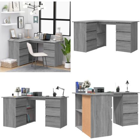 Eckschreibtisch Grau Sonoma 145x100x76 cm Holzwerkstoff - Eck Schreibtisch - Schreibtisch Grau - Büro Möbel - Home Office - Holzwerkstoff Tisch - Home & Living