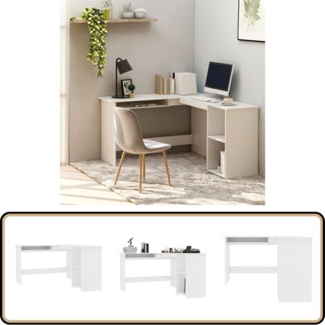 Eckschreibtisch in L-Form Weiß 120x140x75 cm Holzwerkstoff - Eck Schreibtisch - Holzwerkstoff Schreibtisch - Weißer Schreibtisch - Büro Schreibtisch - Home Office Schreibtisch