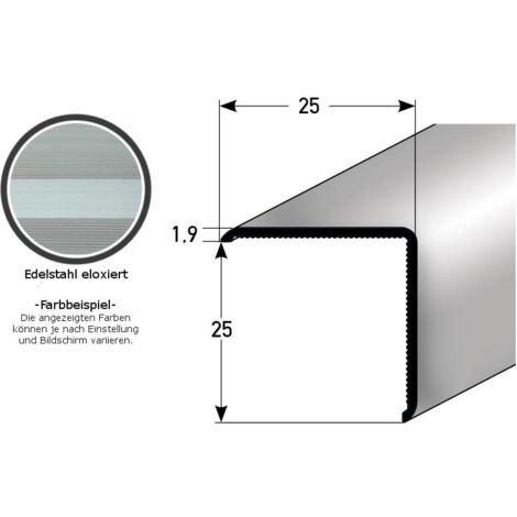 Eckschutzwinkel "Requena" 20 x 20 mm oder 25 x 25 mm aus Aluminium, selbstklebend oder ungebohrt-25 mm -selbstklebend-Edelstahloptik-1250