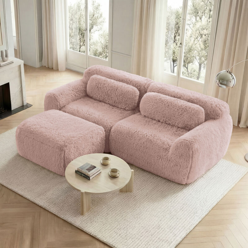 Stilvora Ecksofa 2-sitzer Modulares Sofa Mit Ottomane Und Kissen Wolkenweich Frei Kombinierbar Plüsch Pink