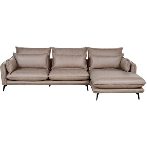 Ecksofa 3-Sitzer GALLO Kunstwildleder Hellbraun linksseitig