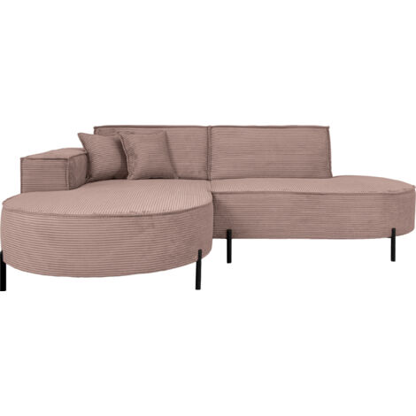 Ecksofa 3-Sitzer im Loft-Stil, Skandi-Design – L-Form, Ecke Links – Hohe Metallfüße – inkl. Dekokissen, Cordstoff Chenille – Altrosa, Rosa