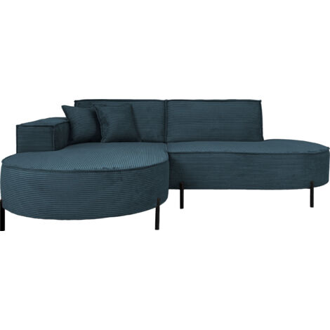 Ecksofa 3-Sitzer im Loft-Stil, Skandi-Design – L-Form, Ecke Links – Hohe Metallfüße – inkl. Dekokissen, Cordstoff Chenille – Dunkelblau