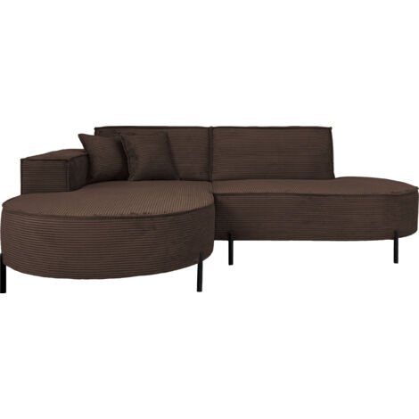 Ecksofa 3-Sitzer im Loft-Stil, Skandi-Design – L-Form, Ecke Links – Hohe Metallfüße – inkl. Dekokissen, Cordstoff Chenille – Dunkelbraun