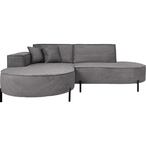Ecksofa 3-Sitzer im Loft-Stil, Skandi-Design – L-Form, Ecke Links – Hohe Metallfüße – inkl. Dekokissen, Cordstoff Chenille – Grau
