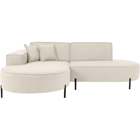 Ecksofa 3-Sitzer im Loft-Stil, Skandi-Design – L-Form, Ecke Links – Hohe Metallfüße – inkl. Dekokissen, weiches Boucle – Creme