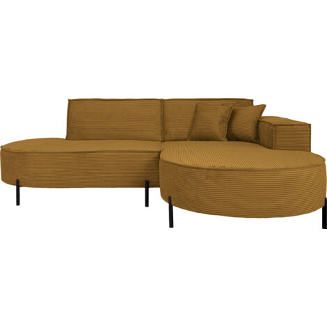 Ecksofa 3-Sitzer im Loft-Stil, Skandi-Design – L-Form, Ecke Rechts – Hohe Metallfüße – inkl. Dekokissen, Cordstoff Chenille – Senf