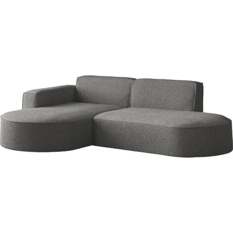 Ecksofa 3-Sitzer im Loft-Stil, Skandi-Design – L-Form Wohnlandschaft, Ottomane, Ecke Links – inkl. Dekokissen, weiches Boucle – Grau
