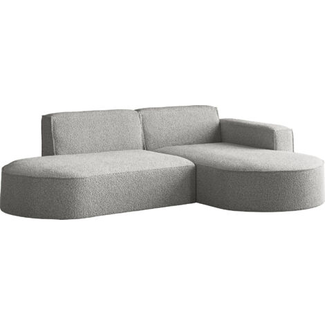 Ecksofa 3-Sitzer im Loft-Stil, Skandi-Design – L-Form Wohnlandschaft, Ottomane, Ecke Rechts – inkl. Dekokissen, weiches Boucle – Hellgrau