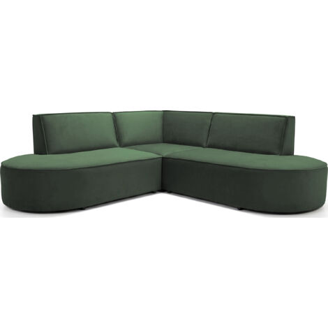Ecksofa 3-Sitzer im Loft-Stil – Skandi-Design – Universelle L-Form Wohnlandschaft – Freistehend – inkl. 2 Dekokissen - 223 × 223 × 73 cm – Dunkelgrüner Samt