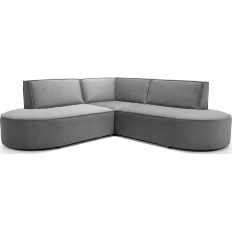 Ecksofa 3-Sitzer im Loft-Stil – Skandi-Design – Universelle L-Form Wohnlandschaft – Freistehend – inkl. 2 Dekokissen - 223 × 223 × 73 cm – Grauer Samt