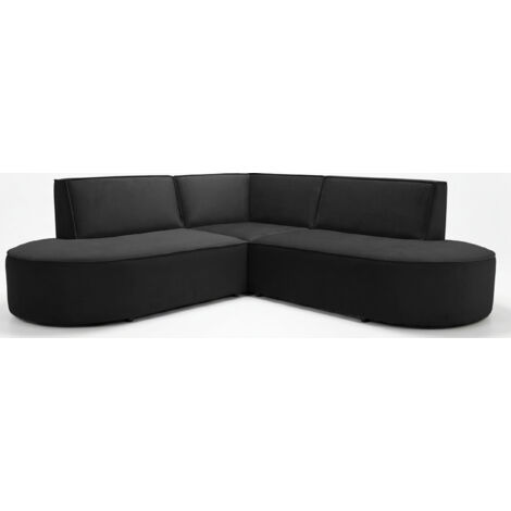 Ecksofa 3-Sitzer im Loft-Stil – Skandi-Design – Universelle L-Form Wohnlandschaft – Freistehend – inkl. 2 Dekokissen - 223 × 223 × 73 cm – Schwarzer Samt