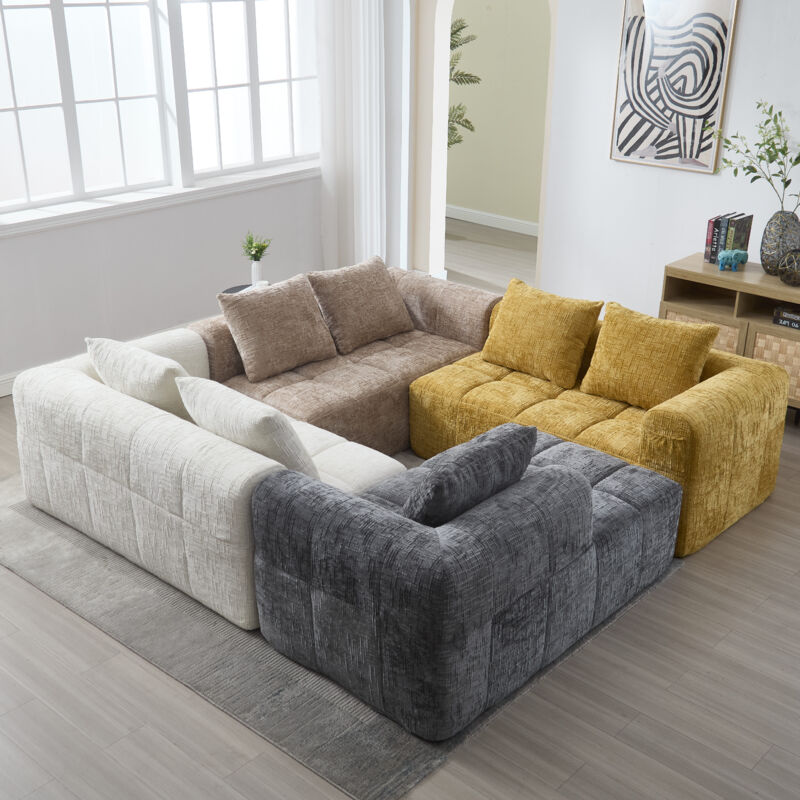 Stilvora Ecksofa 3-sitzer Modulares Sofa Mit Chaiselongue Und Seitentaschen, Inklusive 3 Kissen, Chenille Khaki