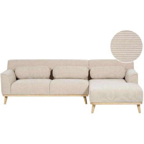 Ecksofa 3-Sitzer SIMOS Cord Hellbeige linksseitig