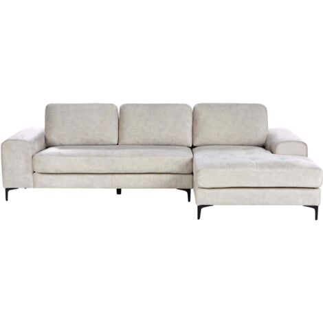 Ecksofa 4-Sitzer KIRUNA Samtstoff Hellbeige linksseitig