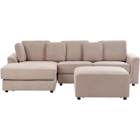Ecksofa 4-Sitzer KOHLO Stoff Taupe mit Ottomane rechtsseitig