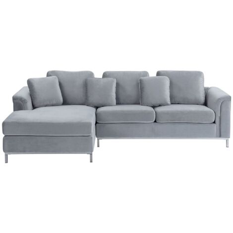 Ecksofa 4-Sitzer OSLO Samtstoff Grau rechtsseitig