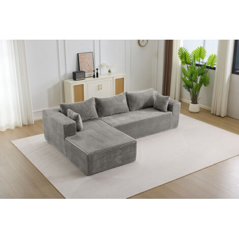 Ecksofa – 4-Sitzer – Weich und bequem – Cord – Grau – Rechte Ecke – B 279 cm