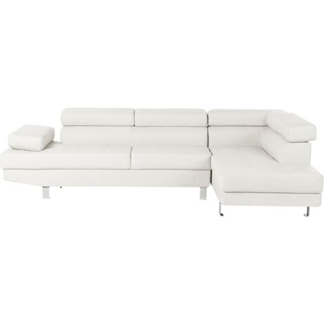 Ecksofa 5-Sitzer NORREA Kunstleder Weiß linksseitig