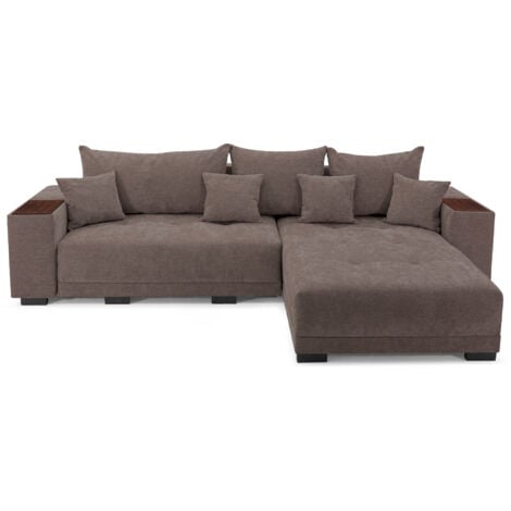 Ecksofa ALLEN L - L-Form Sofa mit Schlaffunktion und Bettkasten, 280 x 190 x 91 cm, Stoff Rosario Braun, Seite Universal