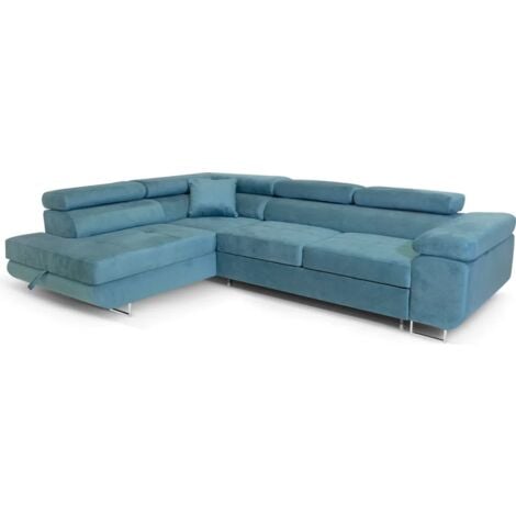 SOFILAND Ecksofa Aller L-form mit Schlaffunktion und Bettkasten in Hellblau (Kronos 12), Links Ottomane