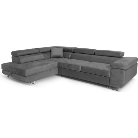 Ecksofa Aller L-form mit Schlaffunktion und Bettkasten in Hellgrau (Jasmine 27), Links Ottomane