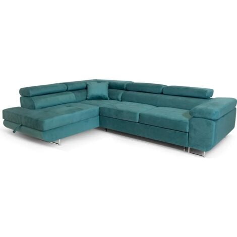 SOFILAND Ecksofa Aller L-form mit Schlaffunktion und Bettkasten in Türkis (Jasmine 85), Links Ottomane