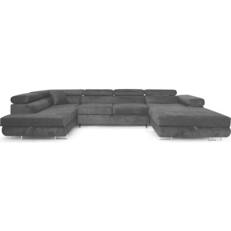 SOFILAND Ecksofa Aller U XXL-Ecksofa mit Schlaffunktion und zwei Bettkasten in Dunkelgrau, linke Seite