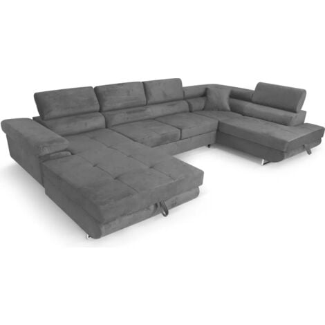 SOFILAND Ecksofa Aller U XXL-Ecksofa mit Schlaffunktion und zwei Bettkasten in Dunkelgrau, rechte Seite