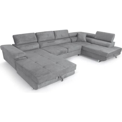 SOFILAND Ecksofa Aller U XXL-Ecksofa mit Schlaffunktion und zwei Bettkasten in Hellgrau, rechte Seite