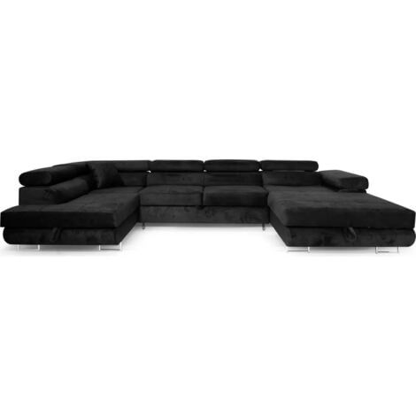 SOFILAND Ecksofa Aller U XXL-Ecksofa mit Schlaffunktion und zwei Bettkasten in Schwarz, linke Seite