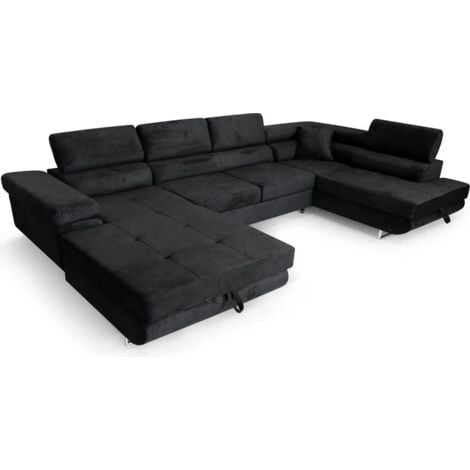 SOFILAND Ecksofa Aller U XXL-Ecksofa mit Schlaffunktion und zwei Bettkasten in Schwarz, rechte Seite