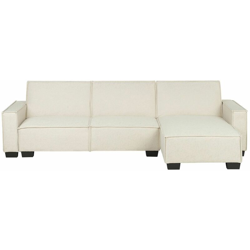 Beliani - Ecksofa Beige Polsterbezug L-Förmig Linksseitig Schlaffunktion Minimalistisch Wohnzimmer - Beige