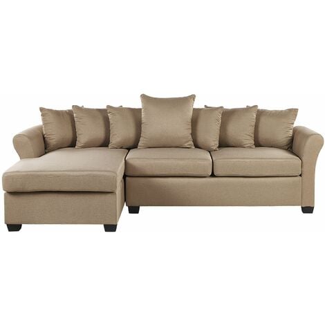 Ecksofa Beige Polyester L-Förmig Rechtsseitig Kissen Inklusive Minimalistisch Modern Wohnzimmer