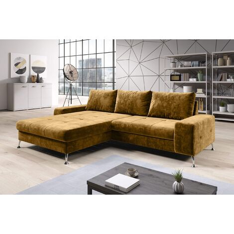 Ecksofa Bergamo links - mit Schlaffunktion - Senf - Gelb