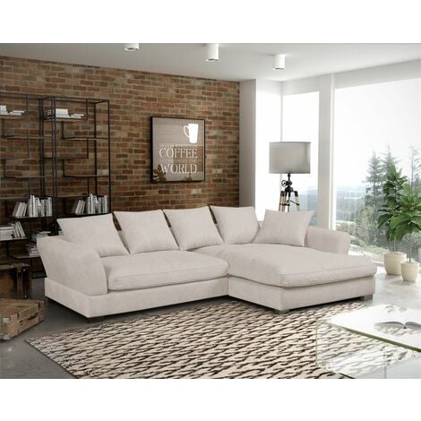 FUN MOEBEL Ecksofa Couchgarnitur TIZIAN in Stoff Salvador Beige Ottomane Rechts