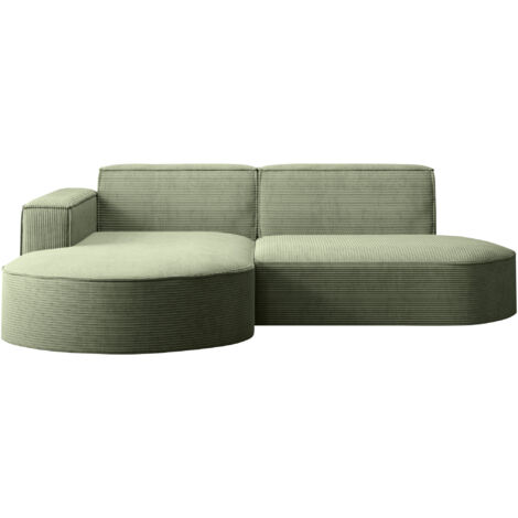 Ecksofa Designer MODENA STUDIO stoff Dicker cord Poso Hellgrün Links