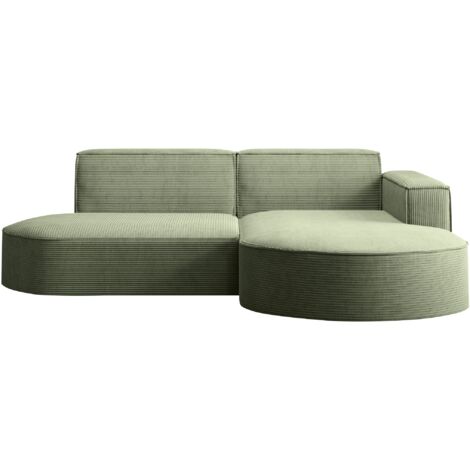 Ecksofa Designer MODENA STUDIO stoff Dicker cord Poso Hellgrün Rechts