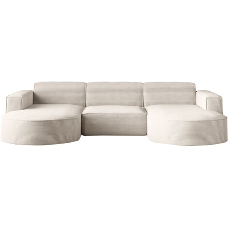Ecksofa Designer MODENA U STUDIO stoff Dicker cord Poso Beige