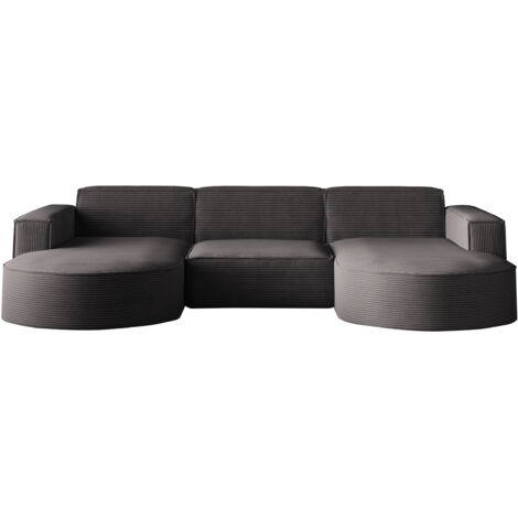 Ecksofa Designer MODENA U STUDIO stoff Dicker cord Poso Dunkelgrau