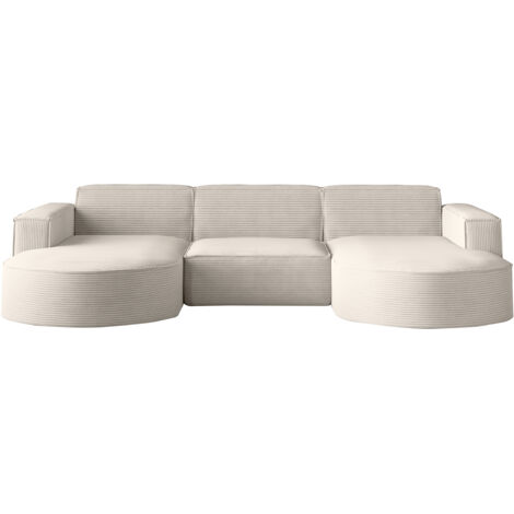 Ecksofa Designer MODENA U STUDIO stoff Dicker cord Poso Ecru