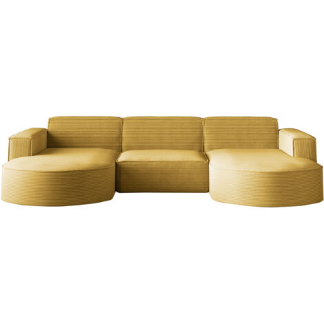 Ecksofa Designer MODENA U STUDIO stoff Dicker cord Poso Gelb