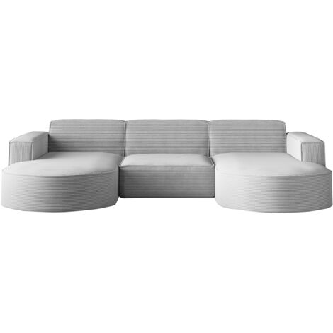 Ecksofa Designer MODENA U STUDIO stoff Dicker cord Poso Grau