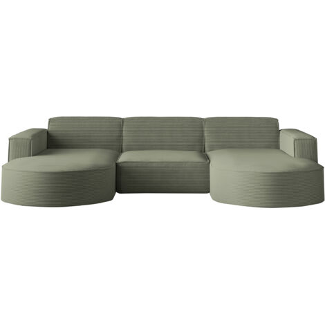 Ecksofa Designer MODENA U STUDIO stoff Dicker cord Poso Hellgrün