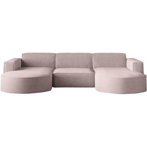 Ecksofa Designer MODENA U STUDIO stoff Dicker cord Poso Rosa