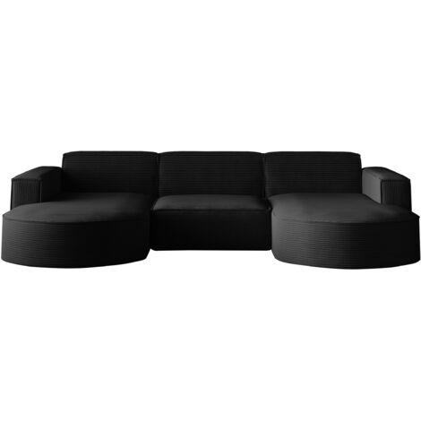 Ecksofa Designer MODENA U STUDIO stoff Dicker cord Poso Schwarz