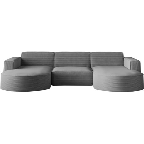 Ecksofa Designer MODENA U STUDIO stoff Dicker cord Poso Silber