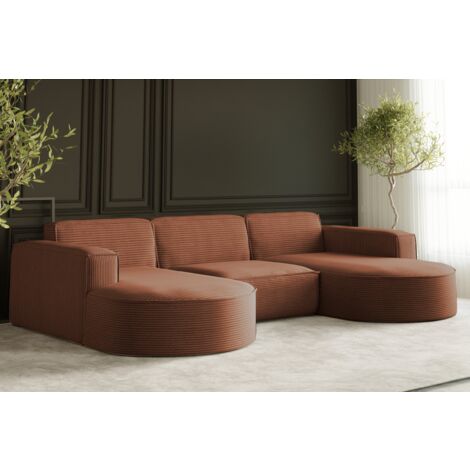 Ecksofa Designer MODENA U STUDIO stoff Dicker cord Poso Ziegel