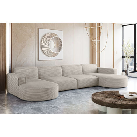 Ecksofa Designer MODENA U XL stoff Dicker cord Poso Beige